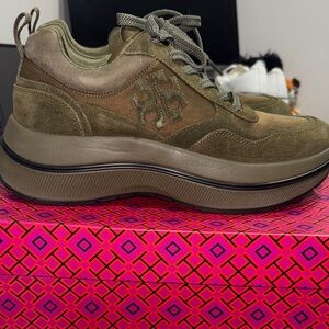 Tory Burch Olive Green Suede Sneakers